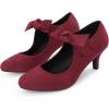 imageAllegra K Closed Toe Bow Knot Ankle Strap Mary Jane Pumps Kitten Heel for WomenBurgundy