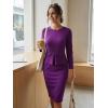 imageAllegra K Womens Bodycon Dresses Round Neck Long Sleeve Casual Work Outfits Peplum Sheath DressDark Purple