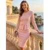 imageAllegra K Womens Bodycon Dresses Round Neck Long Sleeve Casual Work Outfits Peplum Sheath DressDusty Pink