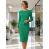 imageAllegra K Womens Bodycon Dresses Round Neck Long Sleeve Casual Work Outfits Peplum Sheath DressGreen