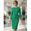 imageAllegra K Womens Bodycon Dresses Round Neck Long Sleeve Casual Work Outfits Peplum Sheath DressGreen