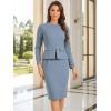 imageAllegra K Womens Bodycon Dresses Round Neck Long Sleeve Casual Work Outfits Peplum Sheath DressGrey Blue