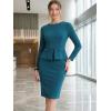 imageAllegra K Womens Bodycon Dresses Round Neck Long Sleeve Casual Work Outfits Peplum Sheath DressLake Blue