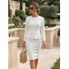 imageAllegra K Womens Bodycon Dresses Round Neck Long Sleeve Casual Work Outfits Peplum Sheath DressWhite