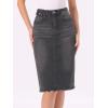 imageAllegra K Womens Casual Jean Skirt Back Slit Raw Hem Stretch High Waist Denim SkirtsBlack