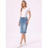 imageAllegra K Womens Casual Jean Skirt Back Slit Raw Hem Stretch High Waist Denim SkirtsJean Blue