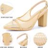 imageAllegra K Womens Pointed Toe Mesh Heel Buckle Decor Chunky Heels PumpsBeige