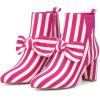 imageAllegra K Womens Pointed Toe Zip Striped Chunky Heels Ankle BootsHot Pink