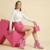 imageAllegra K Womens Pointed Toe Zip Striped Chunky Heels Ankle BootsHot Pink
