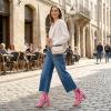 imageAllegra K Womens Pointed Toe Zip Striped Chunky Heels Ankle BootsHot Pink