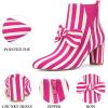 imageAllegra K Womens Pointed Toe Zip Striped Chunky Heels Ankle BootsHot Pink