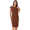 imageAllegra K Business Dress for Womens Work Elegant 2026 Cap Sleeve Belted Office Sheath DressesBrown