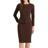 imageAllegra K Womens Bodycon Dresses Round Neck Long Sleeve Casual Work Outfits Peplum Sheath DressDark Brown