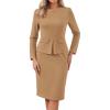 imageAllegra K Womens Bodycon Dresses Round Neck Long Sleeve Casual Work Outfits Peplum Sheath DressDark Khaki