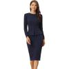 imageAllegra K Womens Bodycon Dresses Round Neck Long Sleeve Casual Work Outfits Peplum Sheath DressNavy Blue