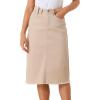 imageAllegra K Womens Casual Jean Skirt Back Slit Raw Hem Stretch High Waist Denim SkirtsApricot