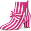 imageAllegra K Womens Pointed Toe Zip Striped Chunky Heels Ankle BootsHot Pink