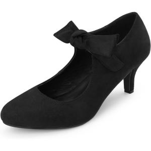 imageAllegra K Closed Toe Bow Knot Ankle Strap Mary Jane Pumps Kitten Heel for WomenBlack