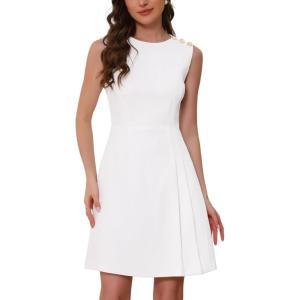 imageAllegra K Tweed Dress for Womens Sleeveless Crew Neck Side Pleated ALine Elegant Work Dresses
