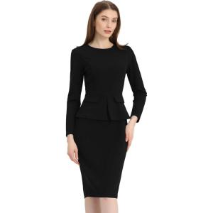 imageAllegra K Womens Bodycon Dresses Round Neck Long Sleeve Casual Work Outfits Peplum Sheath DressBlack