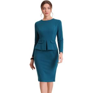 imageAllegra K Womens Bodycon Dresses Round Neck Long Sleeve Casual Work Outfits Peplum Sheath DressLake Blue