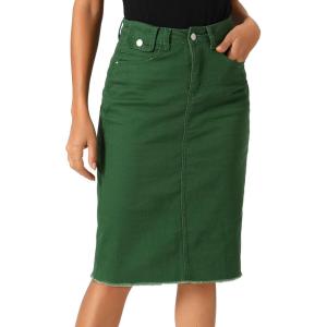 imageAllegra K Womens Casual Jean Skirt Back Slit Raw Hem Stretch High Waist Denim SkirtsGreen
