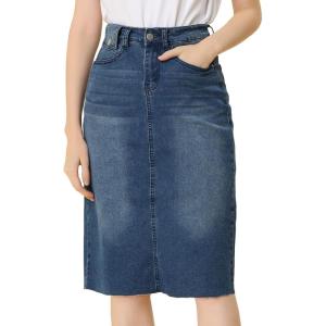 imageAllegra K Womens Casual Jean Skirt Back Slit Raw Hem Stretch High Waist Denim SkirtsMblue