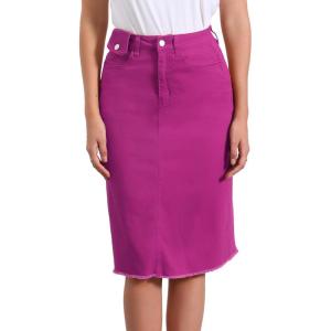 imageAllegra K Womens Casual Jean Skirt Back Slit Raw Hem Stretch High Waist Denim SkirtsPlum Purple