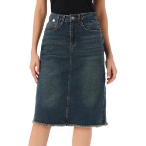 imageAllegra K Womens Casual Jean Skirt Back Slit Raw Hem Stretch High Waist Denim SkirtsVintage Grey Blue