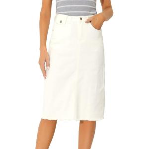 imageAllegra K Womens Casual Jean Skirt Back Slit Raw Hem Stretch High Waist Denim SkirtsWhite