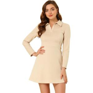 imageAllegra K Womens Faux Suede Dress Western Long Sleeve Fall ALine Mini Dresses Cowgirl OutfitBeige