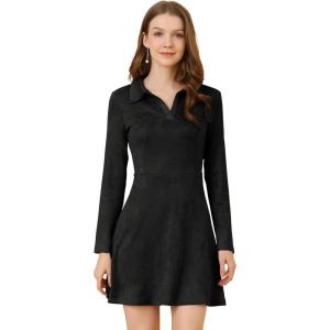 imageAllegra K Womens Faux Suede Dress Western Long Sleeve Fall ALine Mini Dresses Cowgirl OutfitBlack
