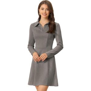 imageAllegra K Womens Faux Suede Dress Western Long Sleeve Fall ALine Mini Dresses Cowgirl OutfitDark Gray