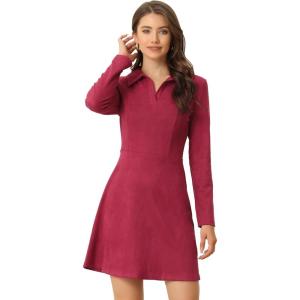 imageAllegra K Womens Faux Suede Dress Western Long Sleeve Fall ALine Mini Dresses Cowgirl OutfitDark Red