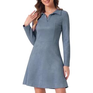 imageAllegra K Womens Faux Suede Dress Western Long Sleeve Fall ALine Mini Dresses Cowgirl OutfitGray Blue