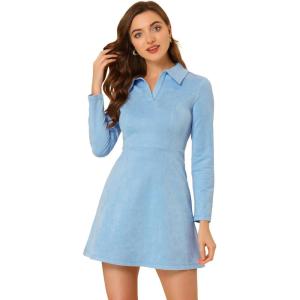 imageAllegra K Womens Faux Suede Dress Western Long Sleeve Fall ALine Mini Dresses Cowgirl OutfitLight Blue