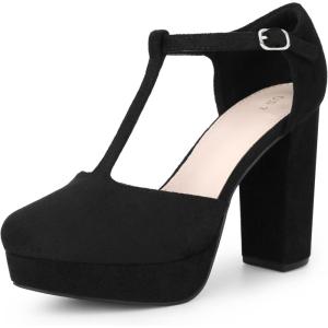 imageAllegra K Womens Platform Chunky Heel Mary Janes Pumps Retro TStrap Round Toe Ankle Strap Dress Heels PumpBlack
