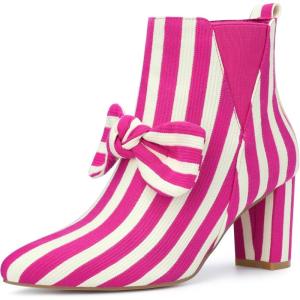 imageAllegra K Womens Pointed Toe Zip Striped Chunky Heels Ankle BootsHot Pink