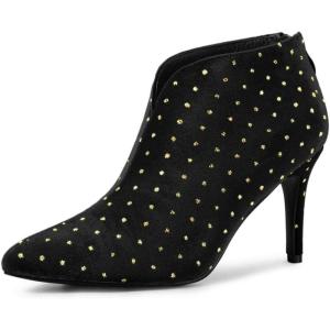 imageAllegra K Womens V Cutout Pointed Toe Heel Ankle BootsBlack
