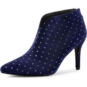 imageAllegra K Womens V Cutout Pointed Toe Heel Ankle BootsBlue