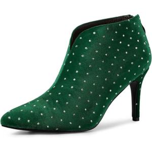 imageAllegra K Womens V Cutout Pointed Toe Heel Ankle BootsGreen