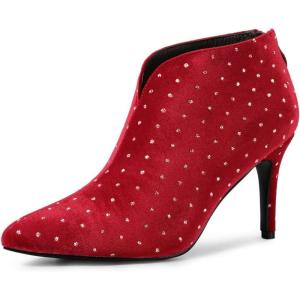 imageAllegra K Womens V Cutout Pointed Toe Heel Ankle BootsRed