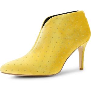 imageAllegra K Womens V Cutout Pointed Toe Heel Ankle BootsYellow