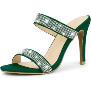 imageAllegra K Womens Open Toe Stiletto Heel Rhinestone Mules Emerald Green Sandals 9 m US