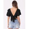 imageAllegra K Boho Tie Front Crop Tops for Womens Textured Short Bell Sleeve Sexy Deep V Neck Beach ClothingBlack