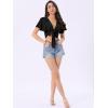 imageAllegra K Boho Tie Front Crop Tops for Womens Textured Short Bell Sleeve Sexy Deep V Neck Beach ClothingBlack