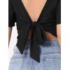imageAllegra K Boho Tie Front Crop Tops for Womens Textured Short Bell Sleeve Sexy Deep V Neck Beach ClothingBlack