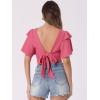 imageAllegra K Boho Tie Front Crop Tops for Womens Textured Short Bell Sleeve Sexy Deep V Neck Beach ClothingHot Pink