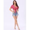 imageAllegra K Boho Tie Front Crop Tops for Womens Textured Short Bell Sleeve Sexy Deep V Neck Beach ClothingHot Pink