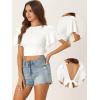 imageAllegra K Boho Tie Front Crop Tops for Womens Textured Short Bell Sleeve Sexy Deep V Neck Beach ClothingWhite